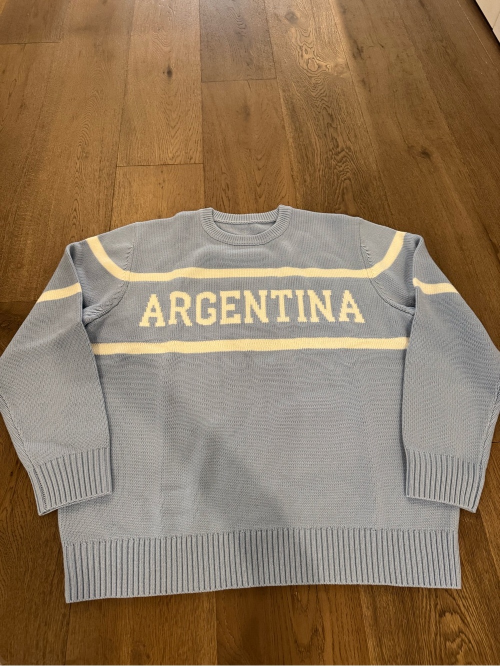 Argentina Crewneck Sweater - Light Blue & Cream